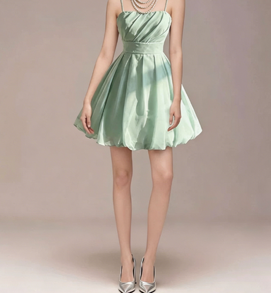 Charming Homecoming Dress Spaghetti Strap Pleated Back to School Outfits Party Dress  D7352