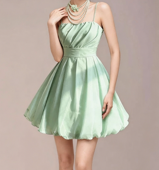 Charming Homecoming Dress Spaghetti Strap Pleated Back to School Outfits Party Dress  D7352
