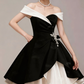 Charming Homecoming Dress Off the Shoulder Rinestone Tulle Pleated Back to School Outfits Party Dress  D7353