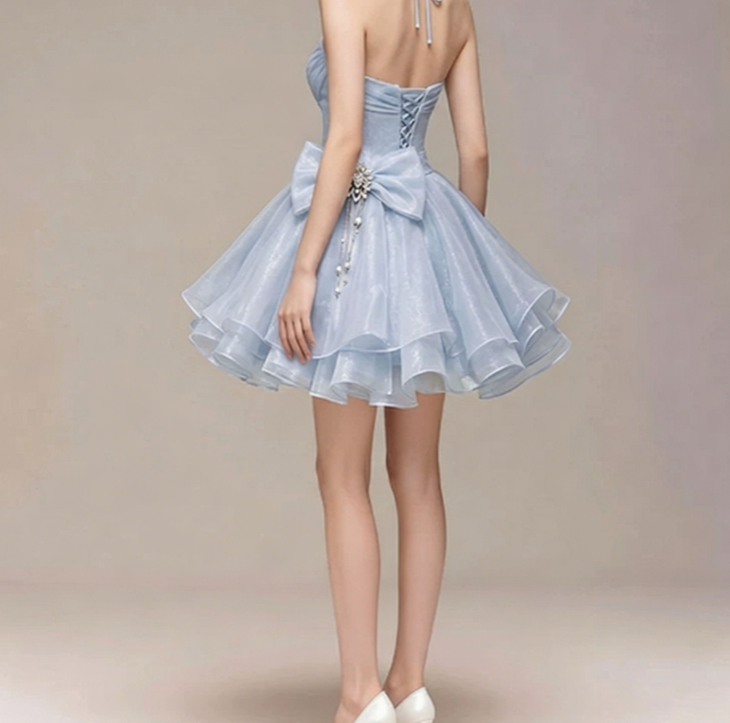 Charming Homecoming Dress Halter Rinestone Pleated Back to School Outfits Party Dress  D7355