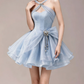 Charming Homecoming Dress Halter Rinestone Pleated Back to School Outfits Party Dress  D7355