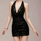 Charming Homecoming Dress Halter Sequins Pleated Back to School Outfits Party Dress  D7356
