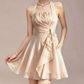Charming Homecoming Dress Halter Pleated Back to School Outfits Party Dress  D7357