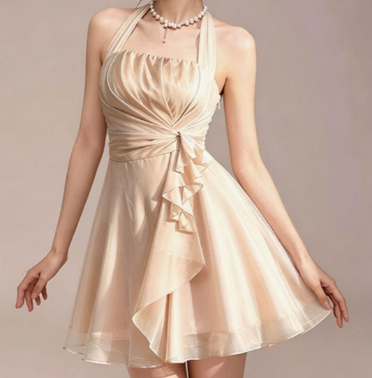 Charming Homecoming Dress Halter Pleated Back to School Outfits Party Dress  D7357