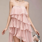 Charming Homecoming Dress Strapless Flouncing Cascade Pearl Back to School Outfits Party Dress  D7359