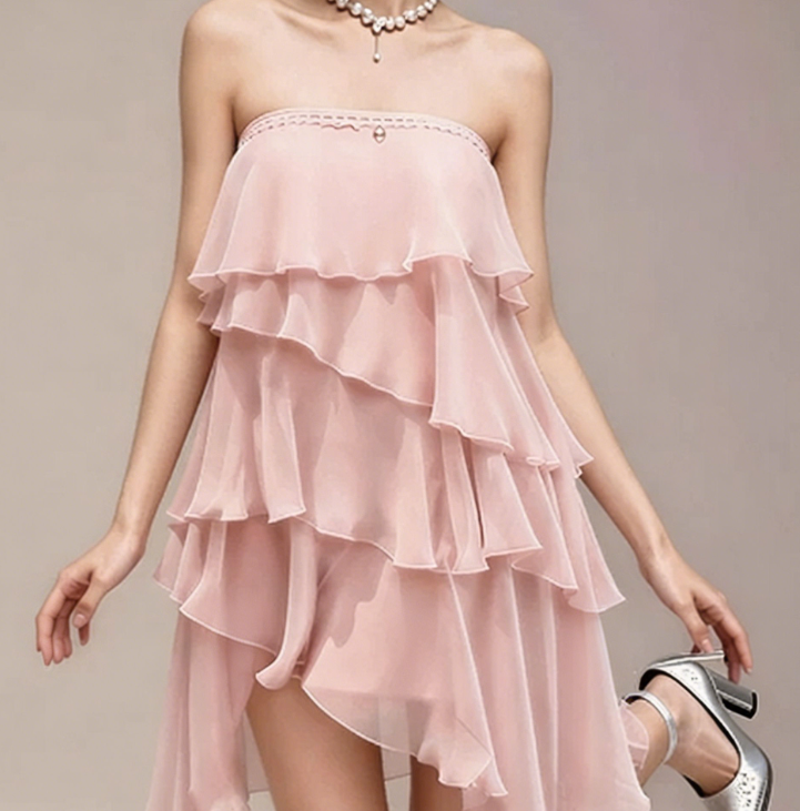 Charming Homecoming Dress Strapless Flouncing Cascade Pearl Back to School Outfits Party Dress  D7359