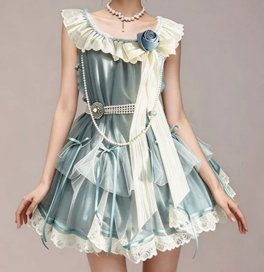 Charming Homecoming Dress Jewel Flouncing Flower Lace Bowknot Pearl Back to School Outfits Party Dress  D7360
