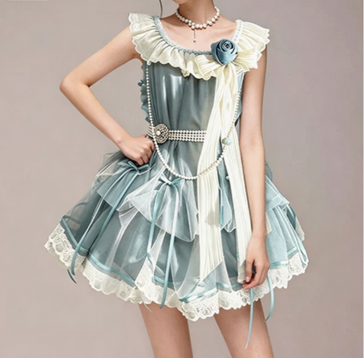 Charming Homecoming Dress Jewel Flouncing Flower Lace Bowknot Pearl Back to School Outfits Party Dress  D7360