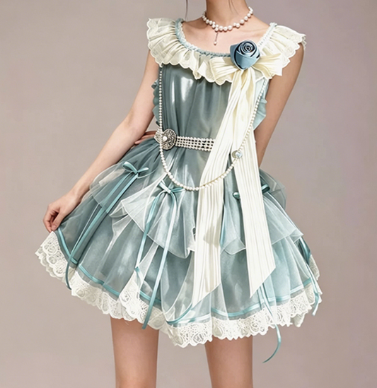 Charming Homecoming Dress Jewel Flouncing Flower Lace Bowknot Pearl Back to School Outfits Party Dress  D7360