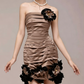 Charming Homecoming Dress Strapless Shirred Flower Pearl Back to School Outfits Party Dress  D7361