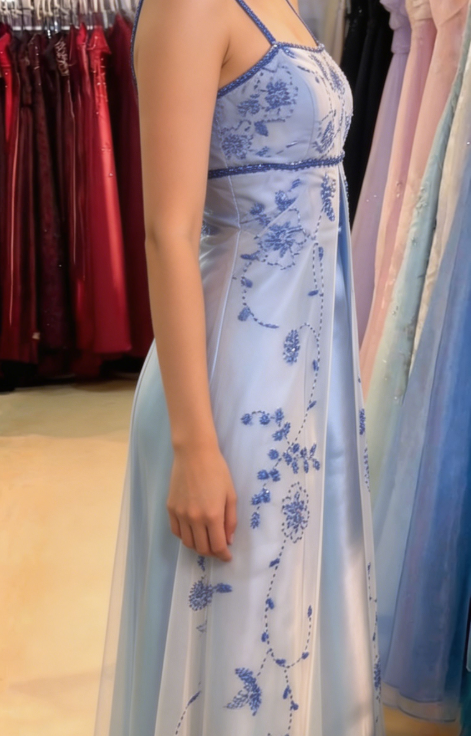 Ombre Spaghetti Straps A-Line Beading Long Prom Dress Vintage Party Dress, D679