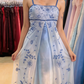 Ombre Spaghetti Straps A-Line Beading Long Prom Dress Vintage Party Dress, D679