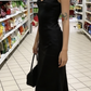 Robe de soirée longue noire en satin à bretelles spaghetti, style sirène, robe de bal de fin d'année, D510