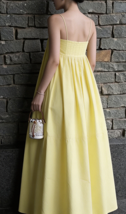 Light Yellow Straps A-Line Long Party Dress Fashion Vacation Dress, D174