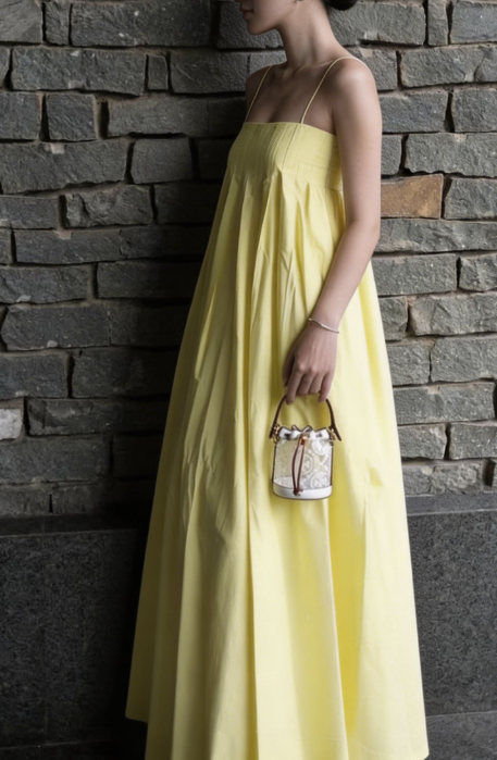 Light Yellow Straps A-Line Long Party Dress Fashion Vacation Dress, D174