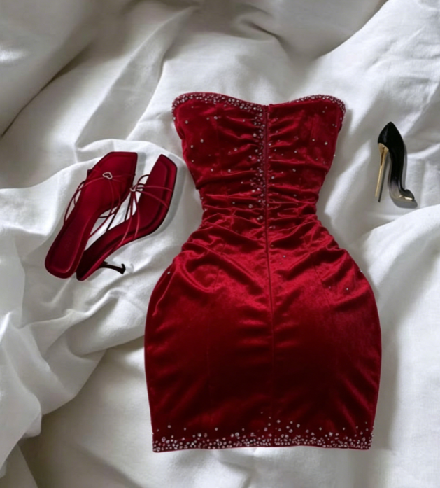 Wine Red Sweetheart Beads Velvet Short Party Dress Homecoming Dress, MD7879