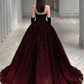 Stunning Burgundy Strapless A-Line Tulle Long Prom Dress Birthday Gown MD7779