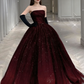 Stunning Burgundy Strapless A-Line Tulle Long Prom Dress Birthday Gown MD7779