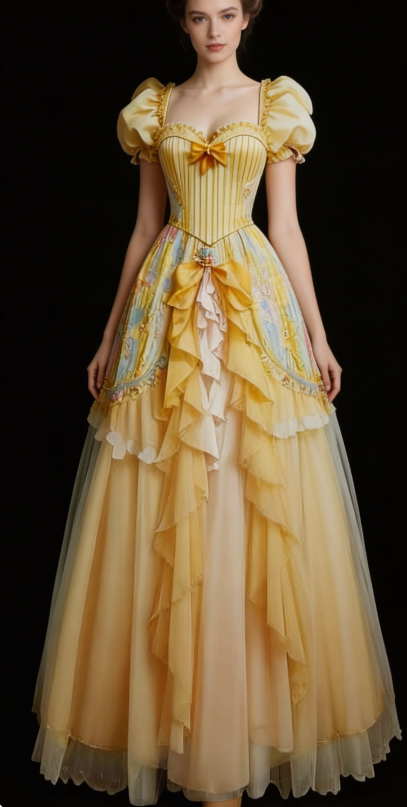 Yellow Sweetheart A-Line Ruffles Princess Long Party Dress Evening Gown, D388