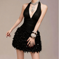 Charming Homecoming Dress Halter Pleated Black Back to School Outfits Party Dress  D7363