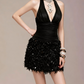 Charming Homecoming Dress Halter Pleated Black Back to School Outfits Party Dress  D7363