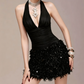 Charming Homecoming Dress Halter Pleated Black Back to School Outfits Party Dress  D7363