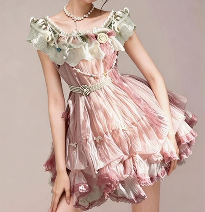 Charming Homecoming Dress Jewel Flower Bowknot Pleated Cascade Pearl Back to School Outfits Party Dress  D7367