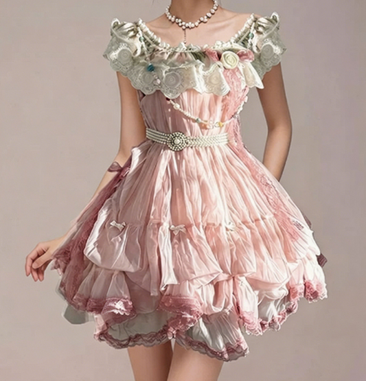 Charming Homecoming Dress Jewel Flower Bowknot Pleated Cascade Pearl Back to School Outfits Party Dress  D7367
