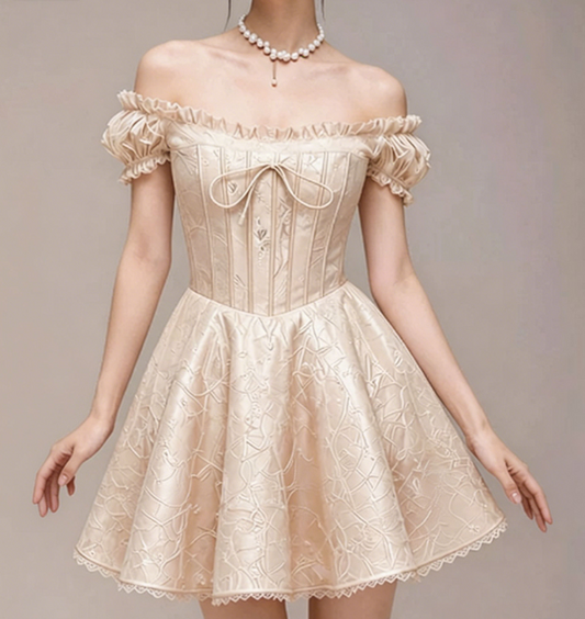 Charming Homecoming Dress Off the Shoulder Lace Bowknot Back to School Outfits Party Dress  D7369