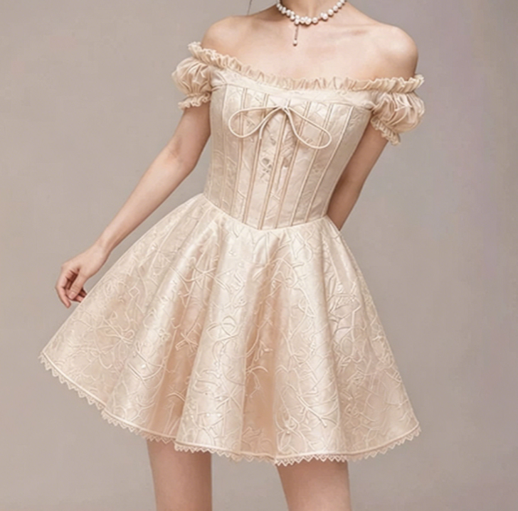 Charming Homecoming Dress Off the Shoulder Lace Bowknot Back to School Outfits Party Dress  D7369