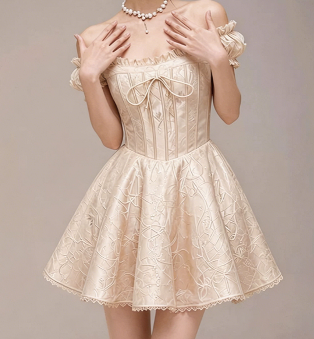 Charming Homecoming Dress Off the Shoulder Lace Bowknot Back to School Outfits Party Dress  D7369