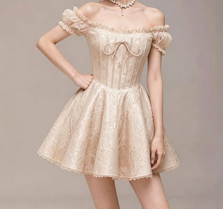 Charming Homecoming Dress Off the Shoulder Lace Bowknot Back to School Outfits Party Dress  D7369