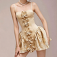 Charming Homecoming Dress Spaghetti Strap Pleated Flower Back to School Outfits Party Dress  D7371