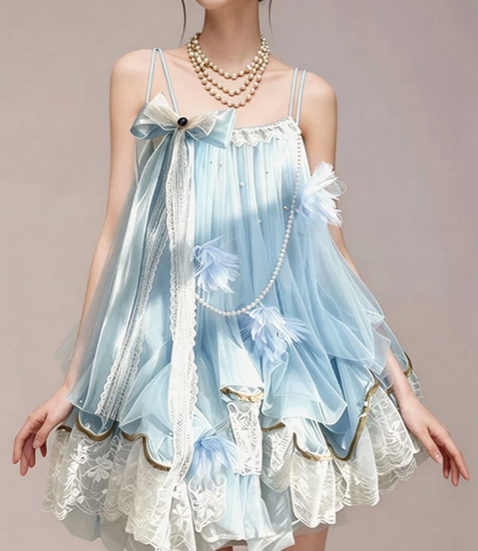 Charming Homecoming Dress Spaghetti Strap Flower Bowknot Pearl Lace Back to School Outfits Party Dress  D7374