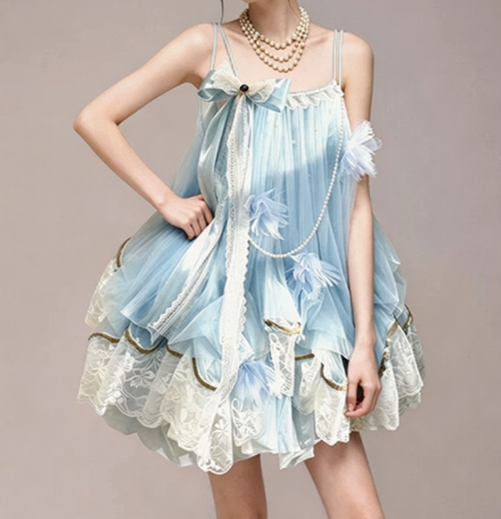 Charming Homecoming Dress Spaghetti Strap Flower Bowknot Pearl Lace Back to School Outfits Party Dress  D7374