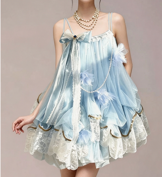 Charming Homecoming Dress Spaghetti Strap Flower Bowknot Pearl Lace Back to School Outfits Party Dress  D7374