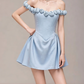 Charming Homecoming Dress Off the Shoulder Pleated Flower Back to School Outfits Party Dress  D7384