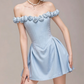 Charming Homecoming Dress Off the Shoulder Pleated Flower Back to School Outfits Party Dress  D7384