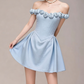 Charming Homecoming Dress Off the Shoulder Pleated Flower Back to School Outfits Party Dress  D7384