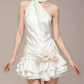 Charming Homecoming Dress Halter Pleated Flower Cascade Back to School Outfits Party Dress  D7385