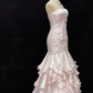 Pretty Prom Dress Strapless Pearl Pleated Cascade Flower Formal Dresses Evening Dress Gala Gown  D7386