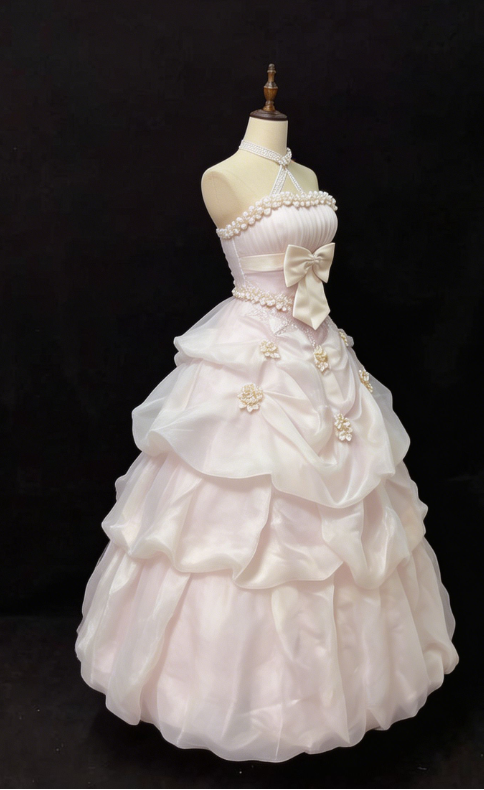 Pretty Prom Dress Strapless Flower Pleated Cascade Flower Formal Dresses Evening Dress Gala Gown  D7387