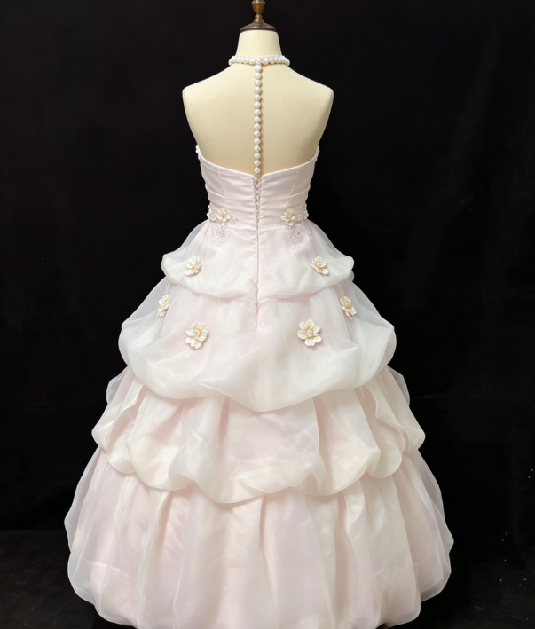 Pretty Prom Dress Strapless Flower Pleated Cascade Flower Formal Dresses Evening Dress Gala Gown  D7387