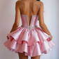 Charming Homecoming Dress V Neck Pleated Cascade Pearl Rinestone Sequins Back to School Outfits Party Dress  D7397