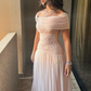Chic Off The Shoulder Pleated Beaded Long Party Dress Prom Gown Evening Dress D7404