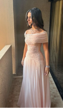 Chic Off The Shoulder Pleated Beaded Long Party Dress Prom Gown Evening Dress D7404