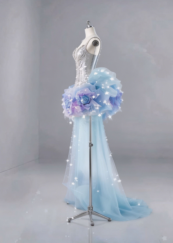 Chic Spaghetti Strap Tulle Sequins Flower Homecoming Dress Party Dress Birthday Dress D7407