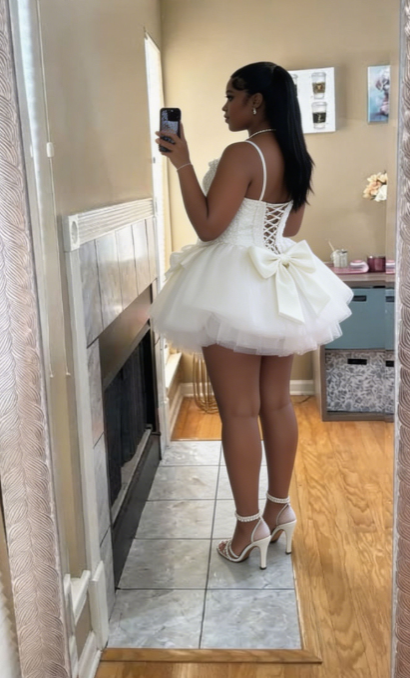 Chic Homecoming Dress Strapless Bowknot Tulle Pleated Back to School Outfits Party Dress Birthday Outfits D7419
