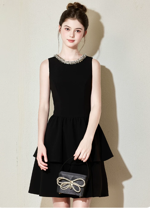 Nice Homecoming Dress Jewel Black Sequins Back to School Outfits Party Dress D7436
