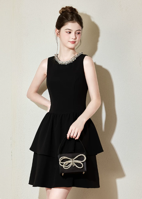Nice Homecoming Dress Jewel Black Sequins Back to School Outfits Party Dress D7436